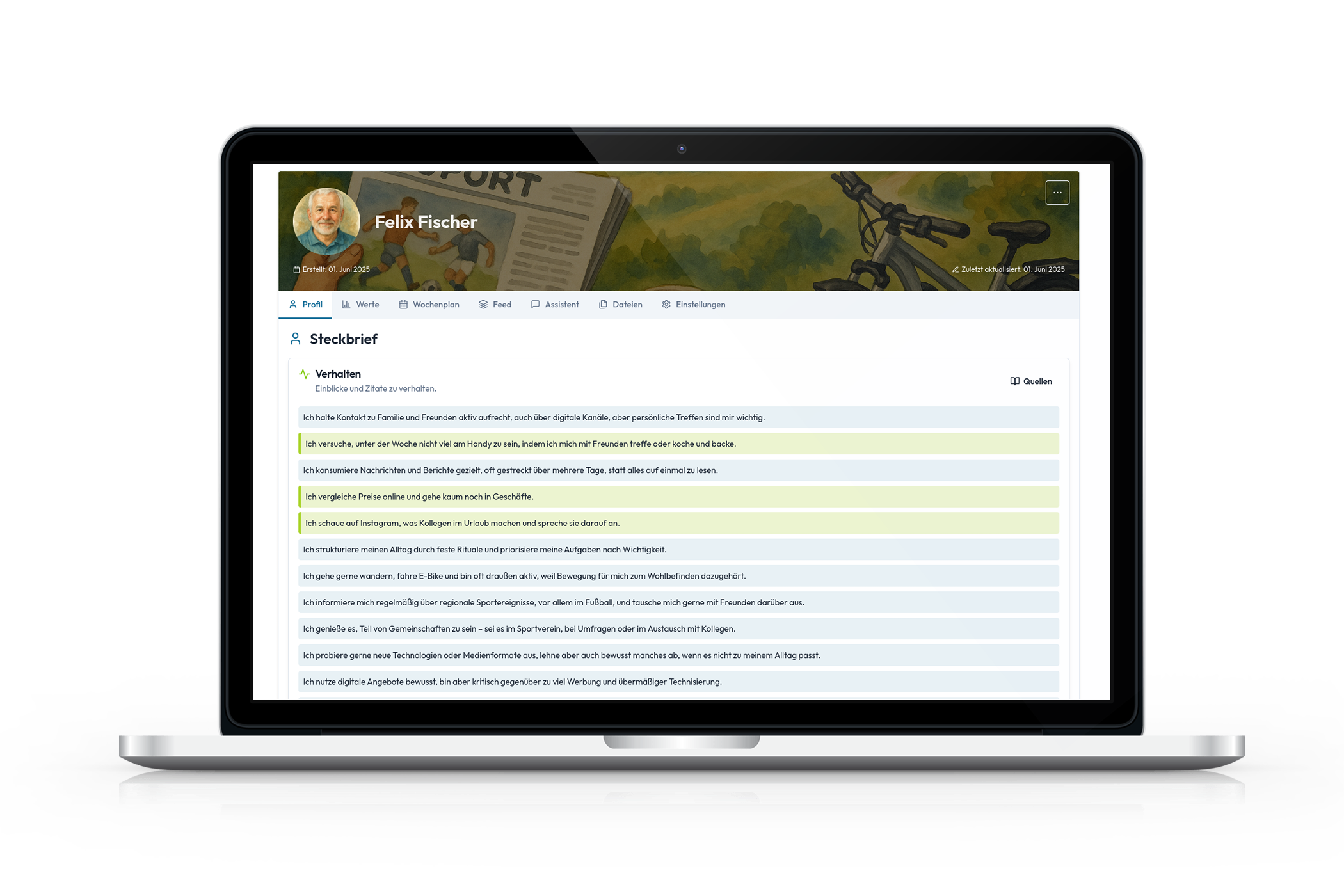 Zielgruppenprofil Dashboard Mockup der Audience Suite